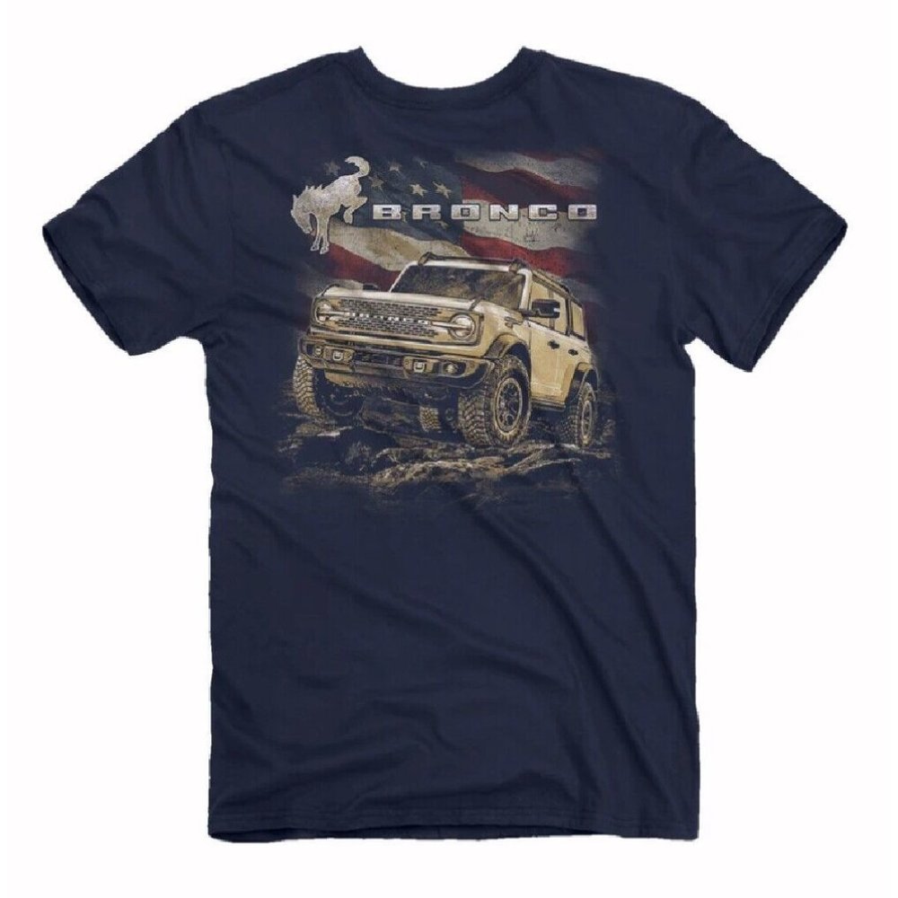 Ford Bronco Off-Road And U.S. Flag Sleeve T-Shirt - NEW Fast Ship